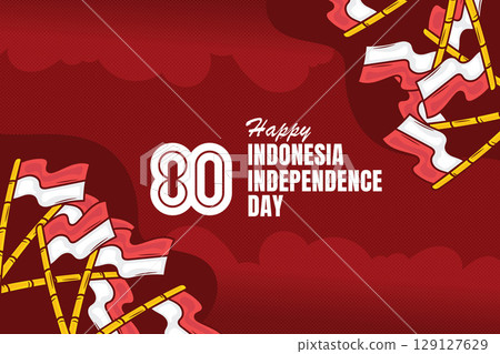 80th Indonesia Independence Day Banner Background with Flags Background. 129127629
