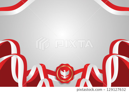 Indonesia Flag Background with Wavy Ribbons and Garuda Pancasila Emblem for Independence Day Illustration. Indonesia Flag Background with Wavy Ribbons and Garuda Pancasila Emblem for Independence Day Illustration. 129127632