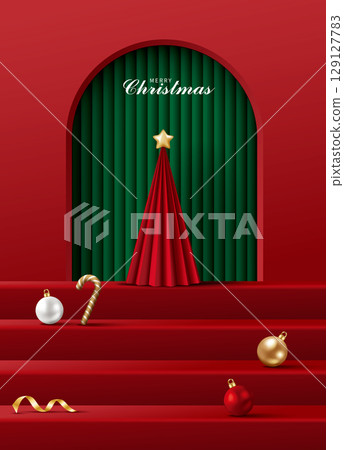3D Christmas tree and stepped merchandise display platform, Christmas advertising posters and flyers material pictures 129127783