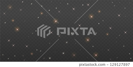 Space with golden stars Abstract background, Stardust and warm shining stars in universal. Vector illustration of starry night sky 129127897