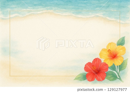 明信片：芙蓉花與熱帶海洋 129127977