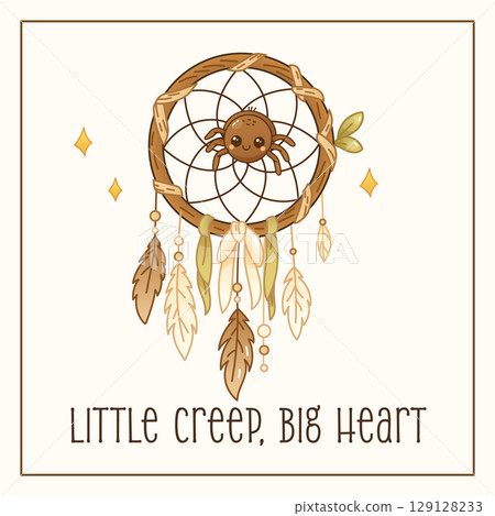 Boho halloween card with spider dreamcatcher and sweet message 129128233