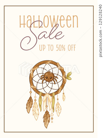 Halloween sale flyer with boho spider dreamcatcher and rustic charm Halloween sale flyer with boho spider dreamcatcher and rustic charm 129128240