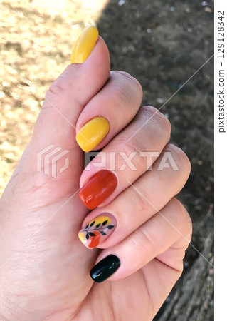 Autumn Nail Art with Leaves and Berries Autumn Nail Art with Leaves and Berries 129128342