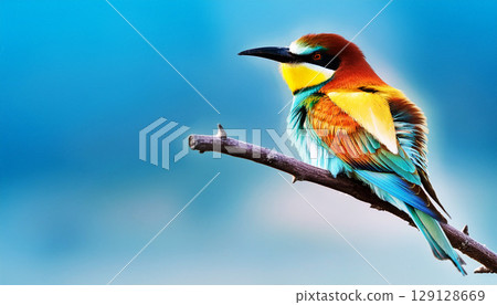 close up of a bird, A striking wild African bird stands alone on the desert sand, its upright crest and sharp beak catching soft evening light in a clean, minimal composition 129128669