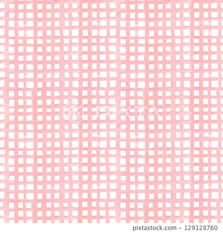 Watercolor hand drawn seamless pattern of pink checkered, Perfect for food packaging, organic branding, kitchen prints, healthy eating, vegetarian themes Watercolor hand drawn seamless pattern of pink checkered, Perfect for food packaging, organic branding, kitchen prints, healthy eating, vegetarian themes 129128760