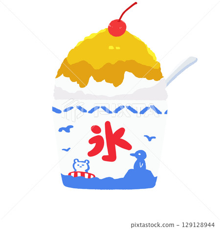 芒果刨冰配櫻桃和勺子 129128944