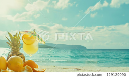 Summer cocktail on the background of the sea 129129090