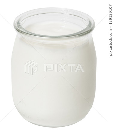 Yogurt glass jar isolated on white background Yogurt glass jar isolated on white background 129129107