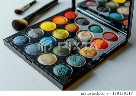 Makeup palette with colorful shades. Elevate your makeup routine with these eye-catching shades that never fail to impress! 129129117