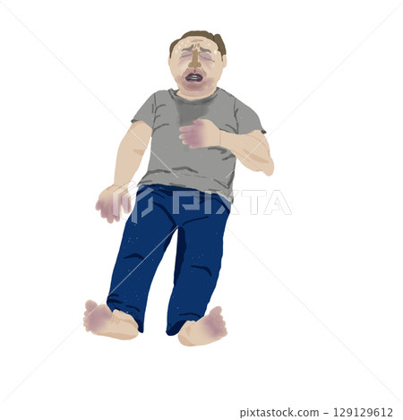 一名男子因心因性休克而昏倒的插圖/紫紺和意識喪失的症狀 129129612