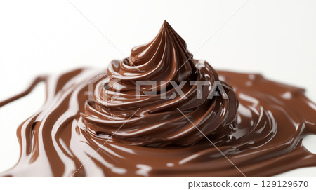 Closeup of melted chocolate isolated on white background 129129670