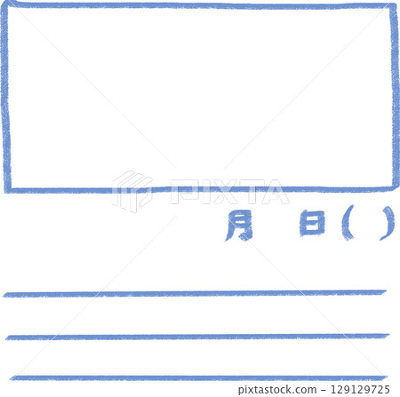 Blue hand-drawn frame for picture diary, horizontal writing 129129725