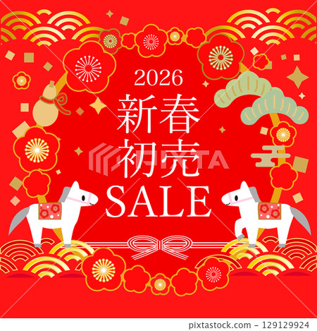 Illustration material for the New Year's sale in 2026: Horse and Mount Fuji Illustration material for the New Year's sale in 2026: Horse and Mount Fuji 129129924