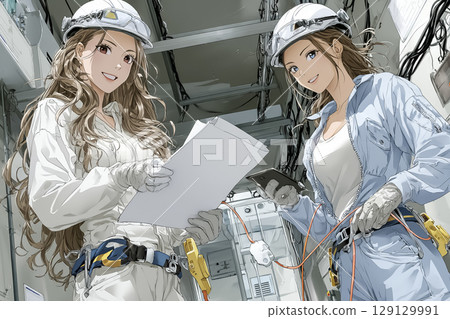 建築施工現場工作的婦女的插圖素材 129129991