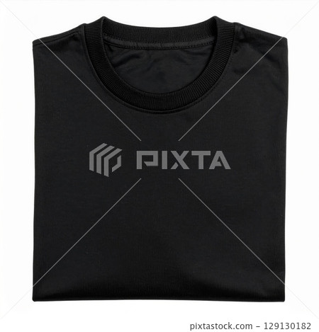 Folded Black T Shirt Mockup Template Round Neck Short Sleeve Top Apparel 129130182
