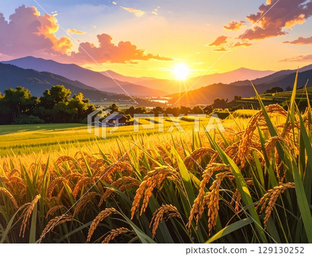 A field where the sun is dyed 129130252