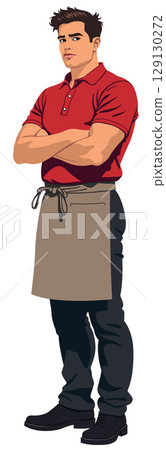 Young Man Red Polo Apron Young Man Red Polo Apron 129130272
