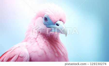 pink parrot portrait, a pink Galah parrot, Galah Cockatoo, featuring soft, pastel feathers and intelligent eyes against a gentle blue background, pets, cuteness pink parrot portrait, a pink Galah parrot, Galah Cockatoo, featuring soft, pastel feathers and intelligent eyes against a gentle blue background, pets, cuteness 129130274