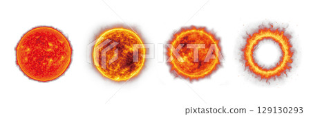 A realistic sun floating in the darkness of space, an example of nuclear fusion reaction, and a fireball background material 129130293