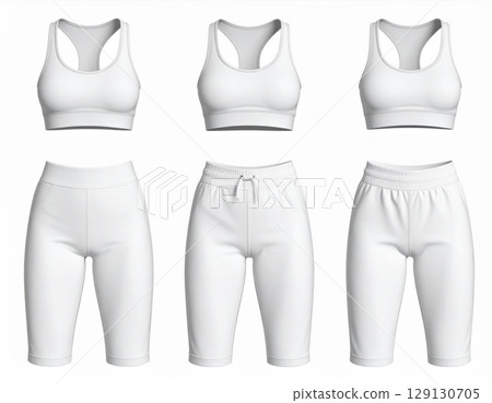 Sportswear Collection of White Tops and Elastic Waist Shorts Apparel 129130705
