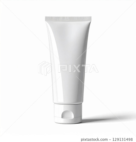 Cosmetic Product Package Plain White Tube on White Background in Studio Lighting 129131498