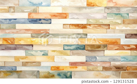 Abstract Watercolor Brick Wall Texture Background with Warm and Cool Tones Pattern 129131528