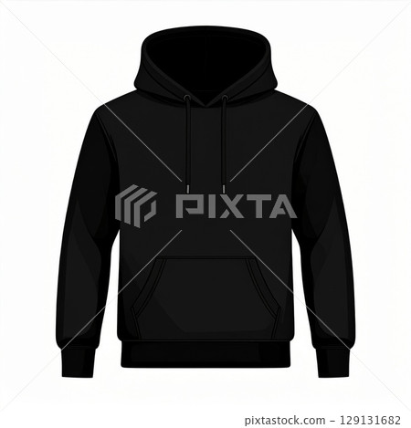 Black Hoodie with Pockets and Long Sleeves Isolated on White Background 129131682