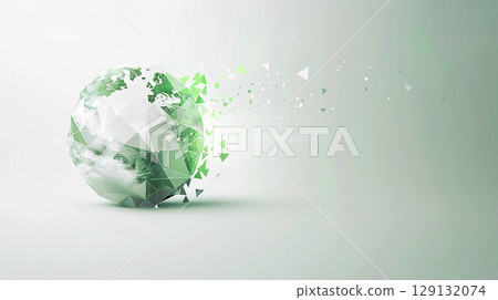 多邊形地球和綠色 3D 插圖生成 AI 129132074