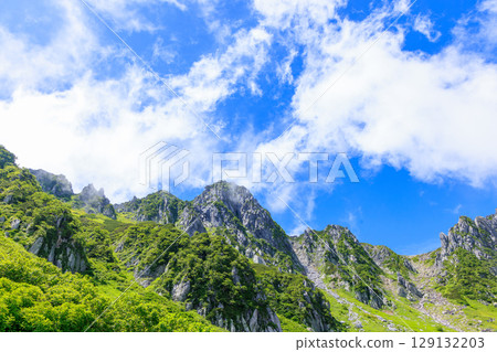 Mount Hoken in the Southern Alps and the blue sky in summer Mount Hoken in the Southern Alps and the blue sky in summer 129132203