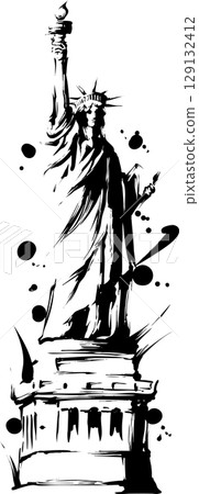 自由女神像水墨畫插圖 自由女神像水墨畫插圖 129132412