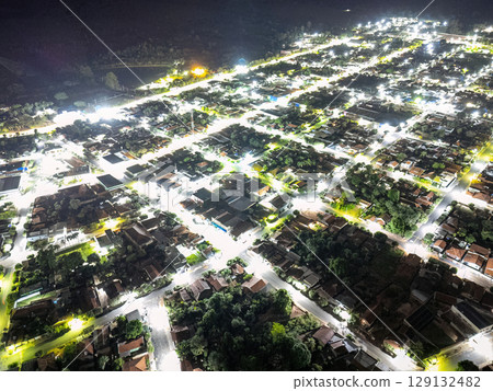 Itaja, Goias, Brazil - 05 02 2024: small town of Itaja in the interior of Goias during the night Itaja, Goias, Brazil - 05 02 2024: small town of Itaja in the interior of Goias during the night 129132482