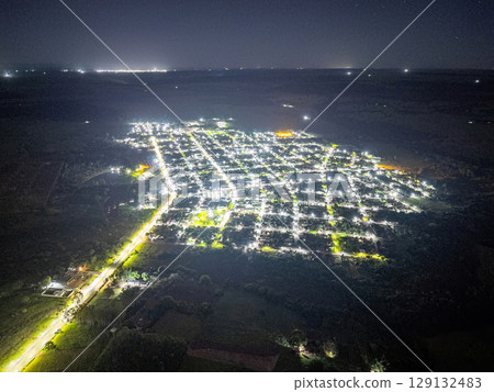 Itaja, Goias, Brazil - 05 02 2024: small town of Itaja in the interior of Goias during the night Itaja, Goias, Brazil - 05 02 2024: small town of Itaja in the interior of Goias during the night 129132483
