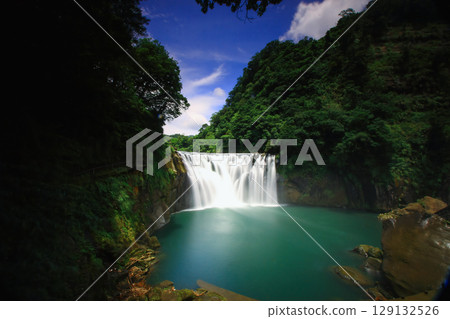 Majestic Shifen Waterfall in Pingxi District, New Taipei City. 129132526