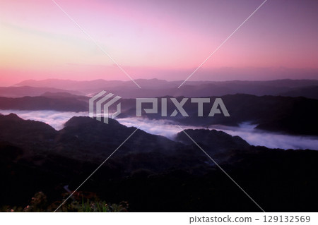 Sunrise over Wufen Mountain in New Taipei City Taiwan. 129132569