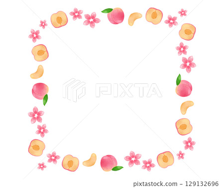 桃子水彩畫框架插圖-成人粉紅色可愛的水果設計 129132696