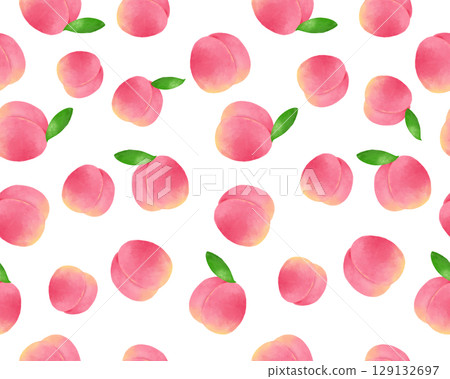 Seamless watercolor peach pattern. Natural and elegant watercolor fruit material. 129132697