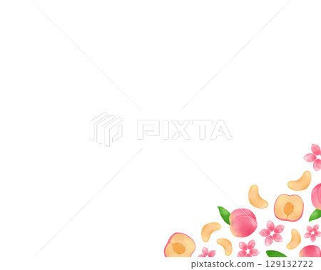 Watercolor peach frame illustration. Pink and cute fruit design for adults. Recommended for flyers, social media, and banners. 129132722