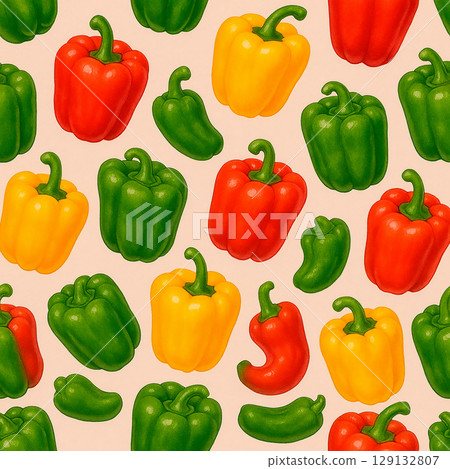 彩色辣椒粉和甜椒插畫背景/蔬菜圖案材料 129132807