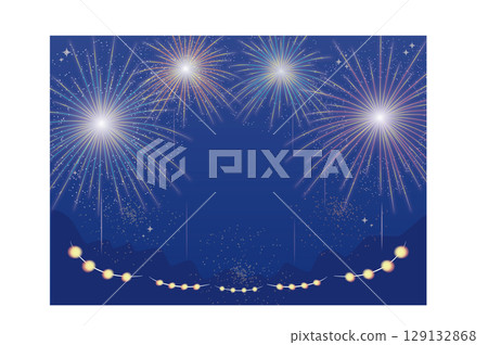 煙火表演、夏日祭海報模板_深藍色橫背景 129132868