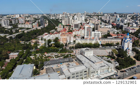 Khabarovsk city on a summer day. Aerial view. Khabarovsk city on a summer day. Aerial view. 129132901