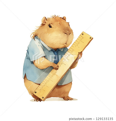 Cute capybara dressed in a shirt and tie holding a ruler in a whimsical setting Cute capybara dressed in a shirt and tie holding a ruler in a whimsical setting 129133135