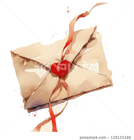 Romantic letter tied with ribbon and heart on a light background, symbolizing love and affection Romantic letter tied with ribbon and heart on a light background, symbolizing love and affection 129133188