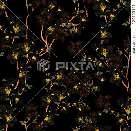 Chinoiserie floral seamless pattern with birds and flowers. Chinoiserie floral seamless pattern with birds and flowers. 129133391