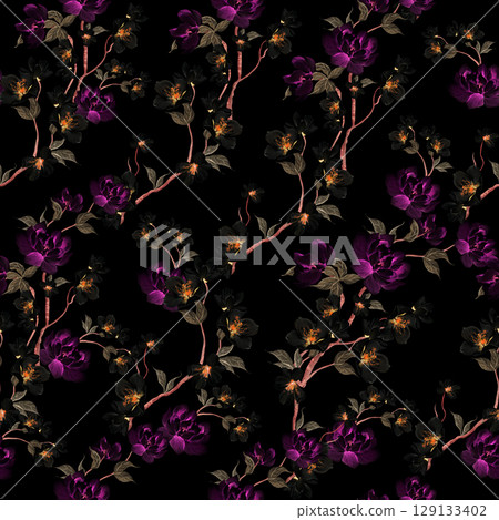 Chinoiserie floral seamless pattern with birds and flowers. Chinoiserie floral seamless pattern with birds and flowers. 129133402