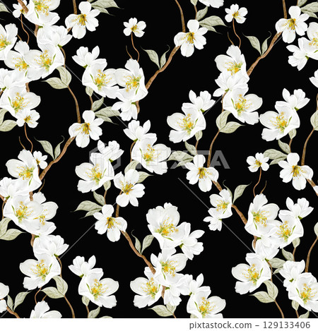Chinoiserie floral seamless pattern with birds and flowers. Chinoiserie floral seamless pattern with birds and flowers. 129133406