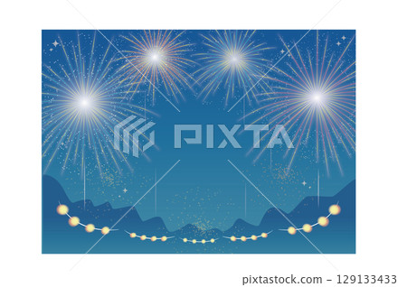 Fireworks display, summer festival poster template_light blue horizontal background 129133433