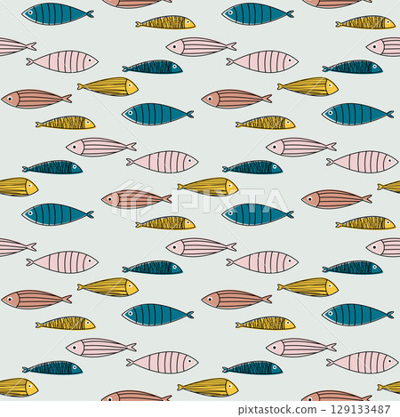 doodle fish print 129133487