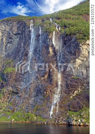 Seven Sisters Waterfall view from Geirangerfjord Norway 129133572