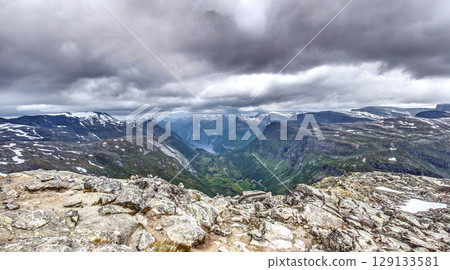 viewpoint over geirangerfjord from oernesvingen eagle road viewpoint over geirangerfjord from oernesvingen eagle road 129133581